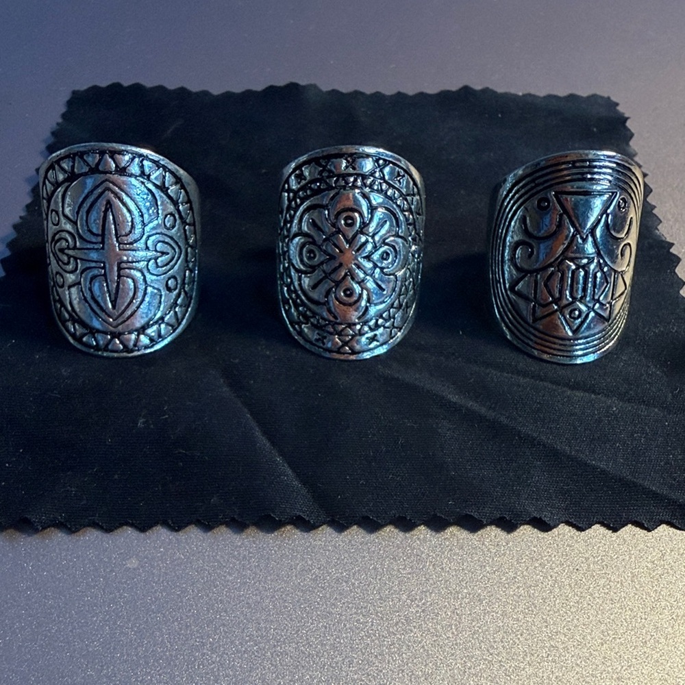 Set of Three Silver Engraved Rings